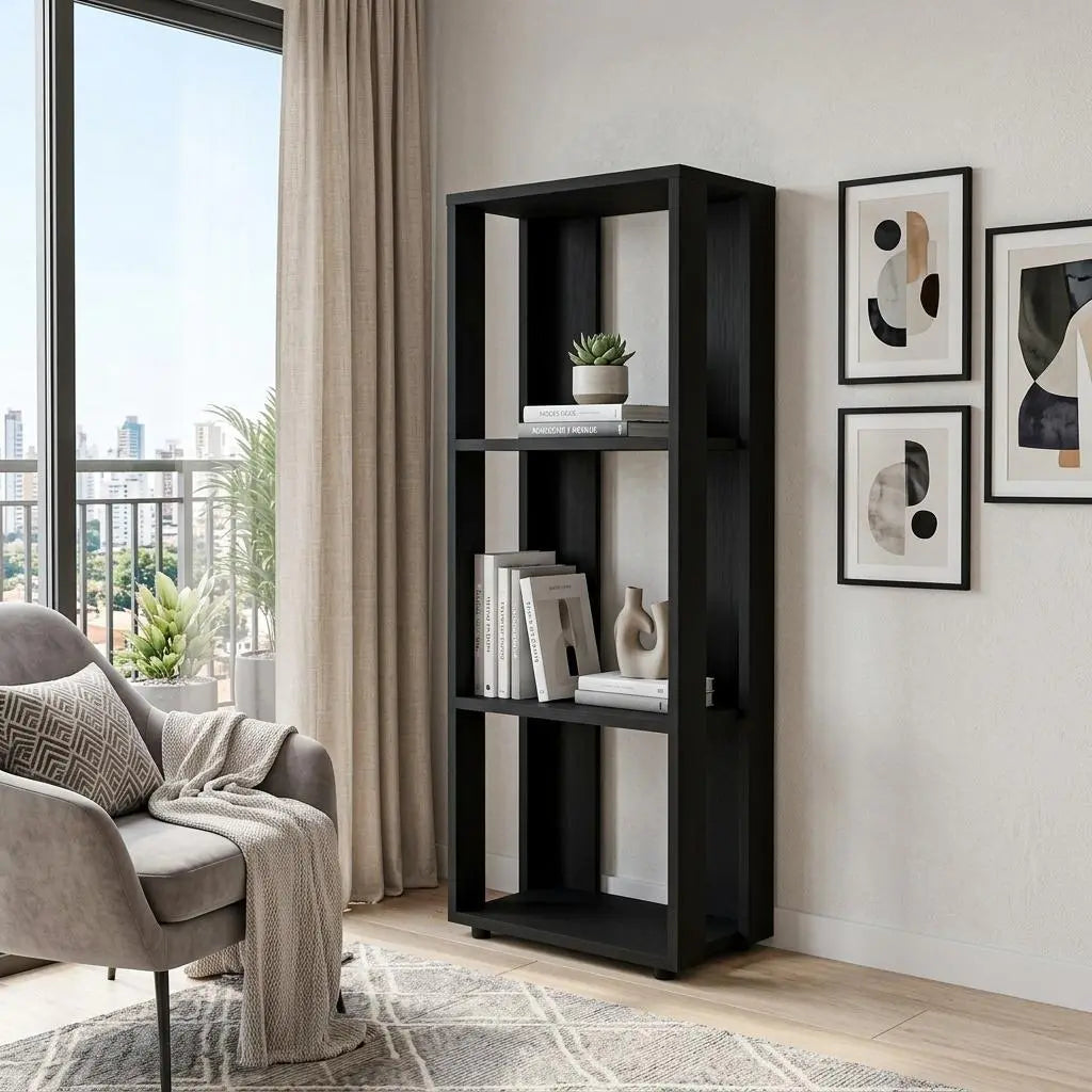 39" Black Wood Three Tier Bookcase Homeroots Office