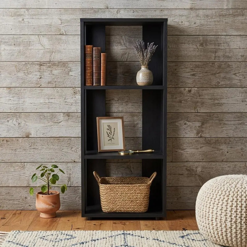 39" Black Wood Three Tier Bookcase Homeroots Office