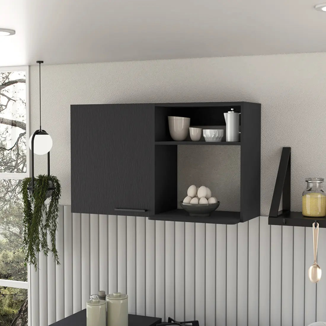 39" Black Wood Wall Mounted Accent Cabinet With Single Door Homeroots Kitchen & Dining