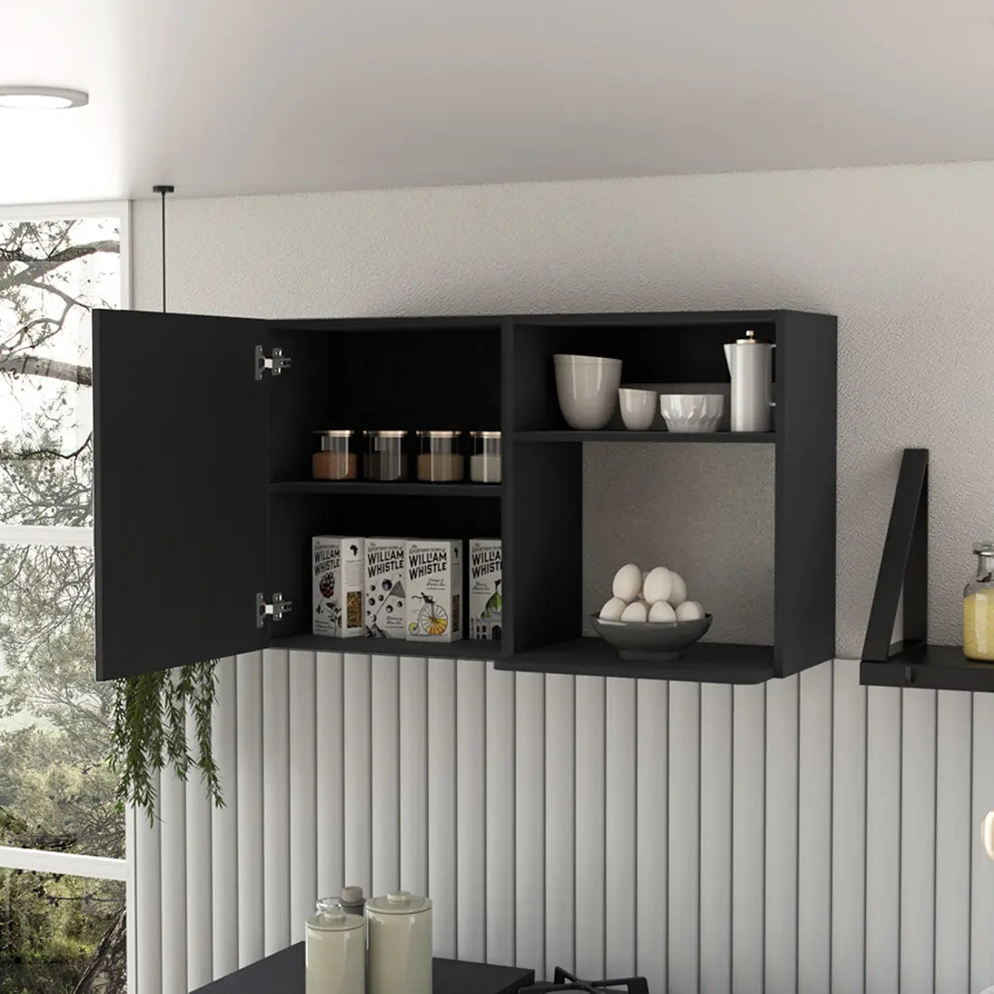 39" Black Wood Wall Mounted Accent Cabinet With Single Door Homeroots Kitchen & Dining