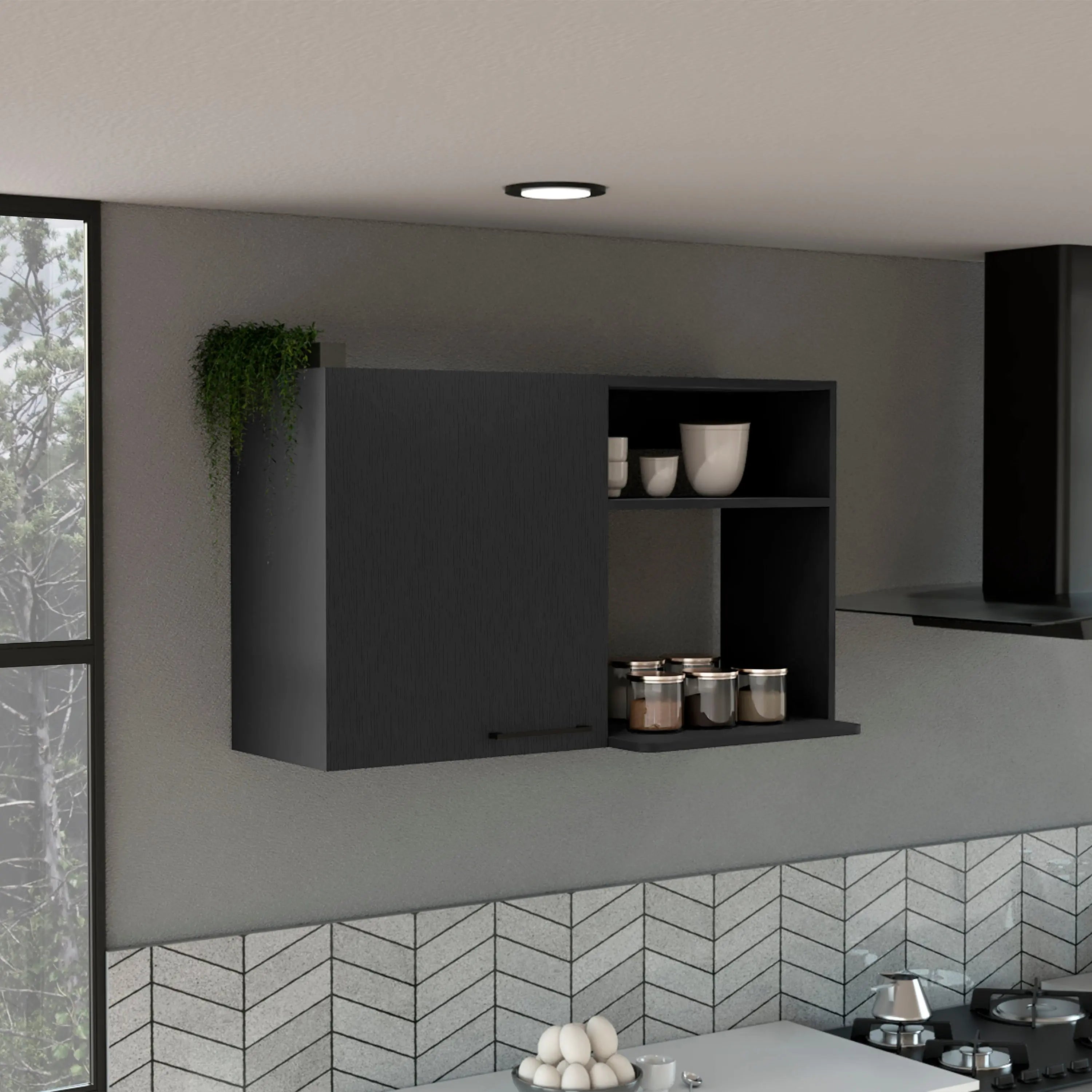 39" Black Wood Wall Mounted Accent Cabinet With Single Door Homeroots Kitchen & Dining
