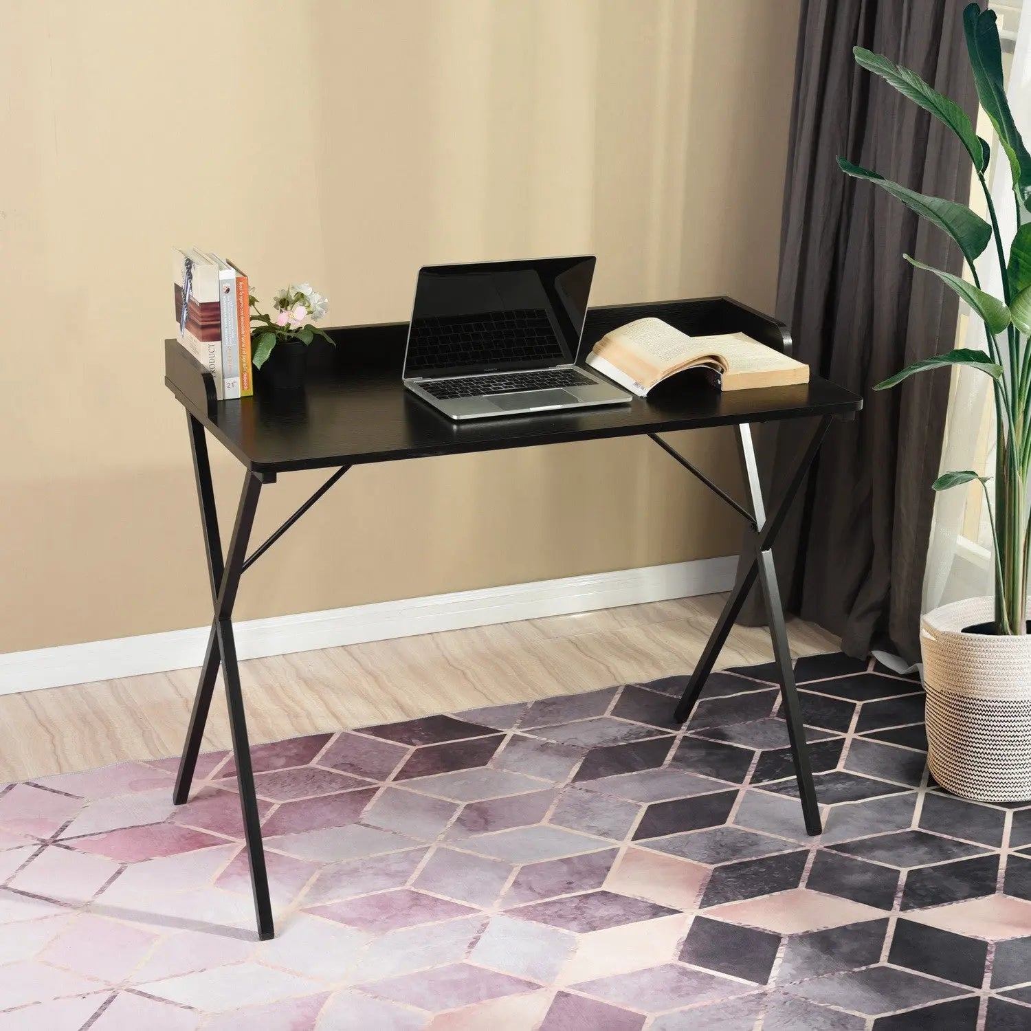 39" Black Wood and Metal X-Shape Computer Desk Homeroots Office