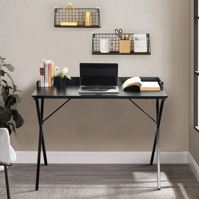 39" Black Wood and Metal X-Shape Computer Desk Homeroots Office
