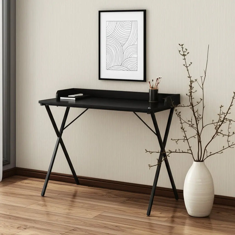 39" Black Wood and Metal X-Shape Computer Desk Homeroots Office