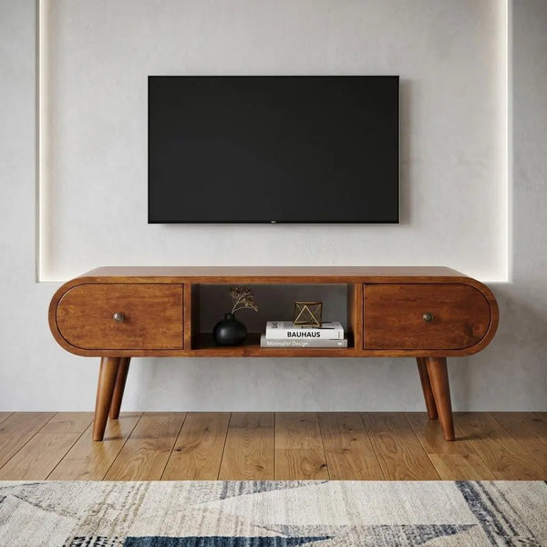 39" Brown Solid Wood Enclosed and Open Storage TV Stand Homeroots Living Room
