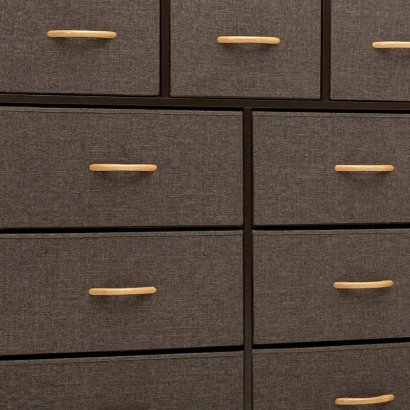 39" Brown Steel and Fabric Nine Drawer Triple Dresser - GreatEagleInc