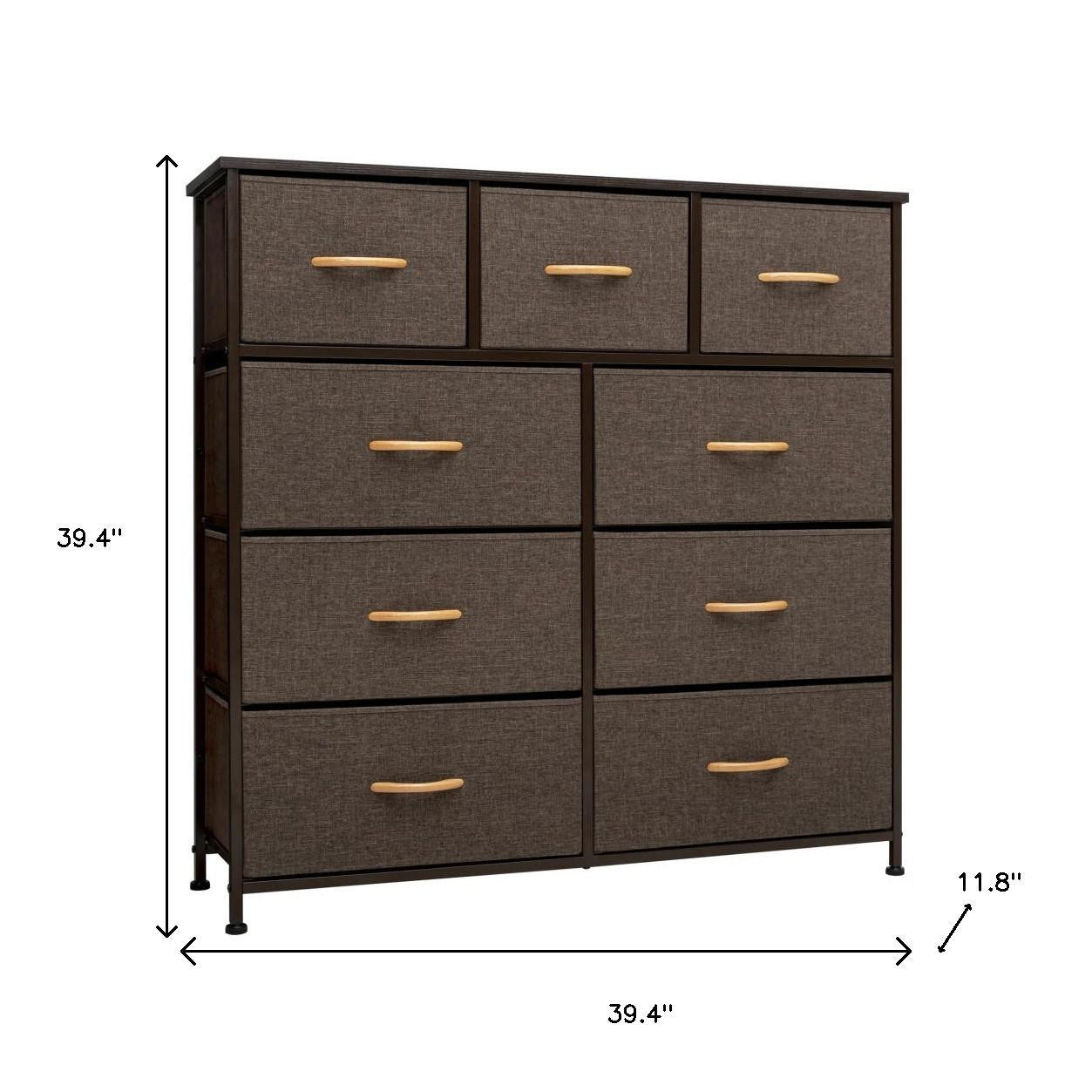 39" Brown Steel and Fabric Nine Drawer Triple Dresser - GreatEagleInc