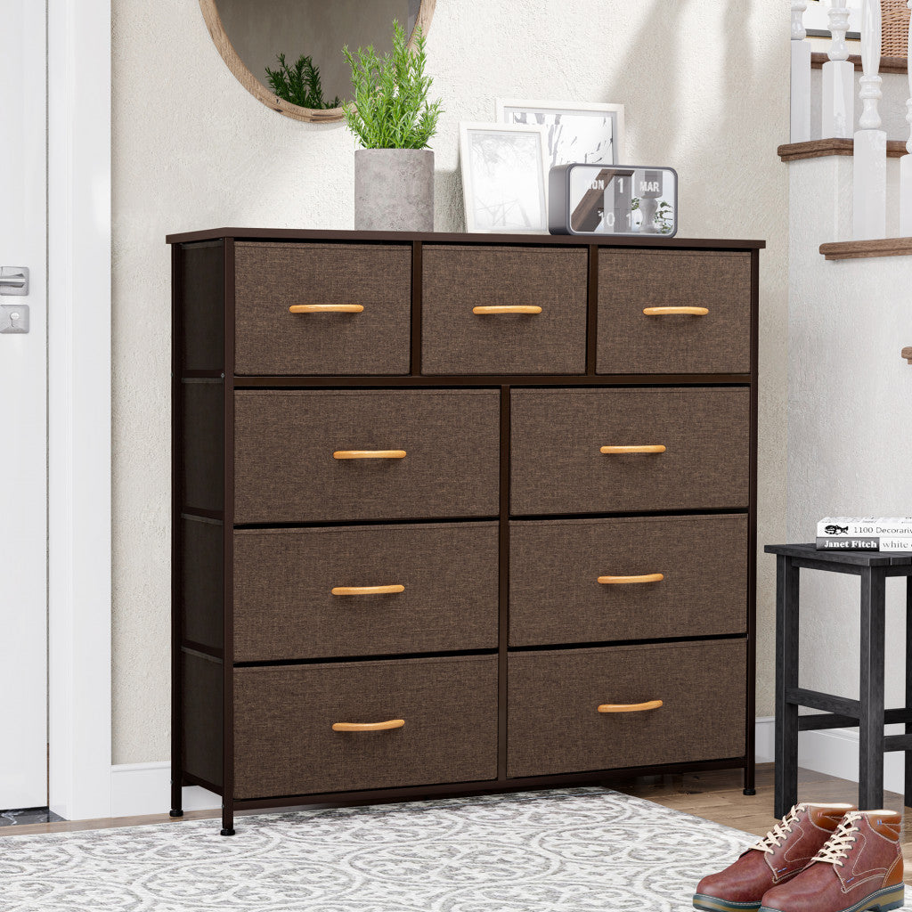 39" Brown Steel and Fabric Nine Drawer Triple Dresser - GreatEagleInc
