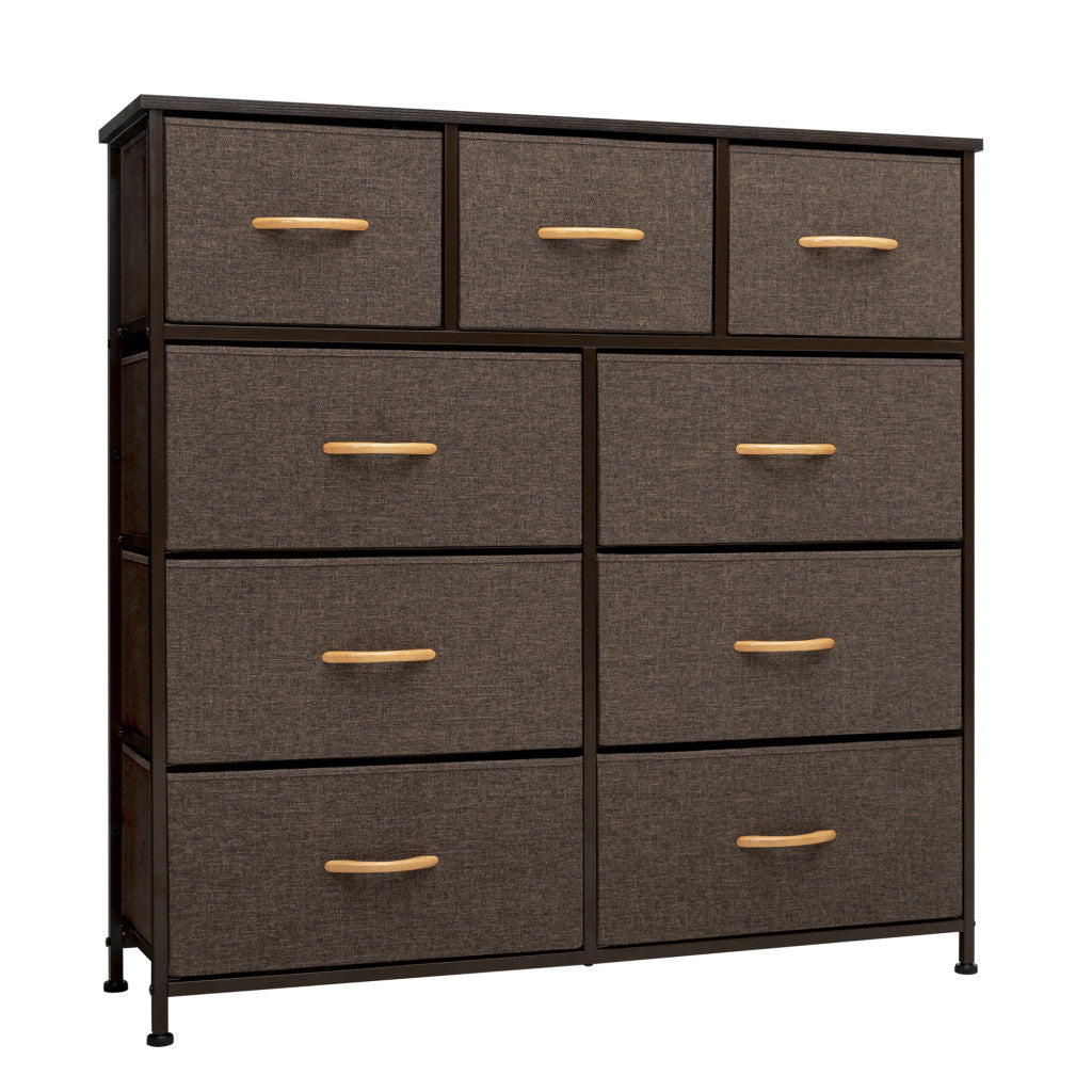 39" Brown Steel and Fabric Nine Drawer Triple Dresser - GreatEagleInc
