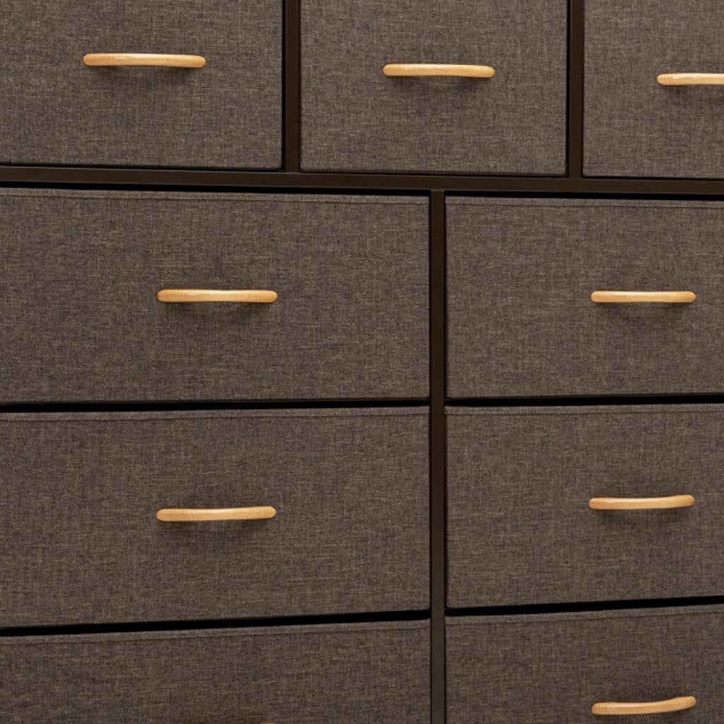 39" Brown Steel and Fabric Nine Drawer Triple Dresser - GreatEagleInc