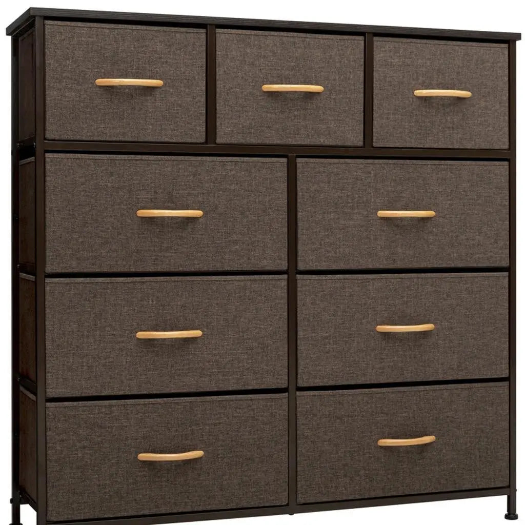 39" Brown Steel and Fabric Nine Drawer Triple Dresser - GreatEagleInc