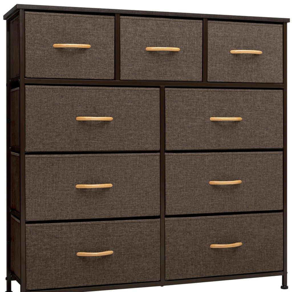 39" Brown Steel and Fabric Nine Drawer Triple Dresser - GreatEagleInc