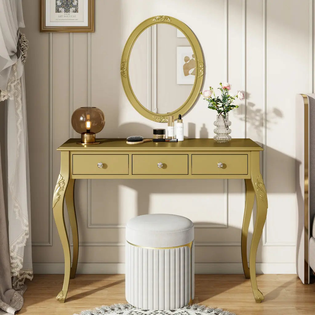 39" Brown Wood Mirrored Three Drawer Vanity Table Homeroots Living Room