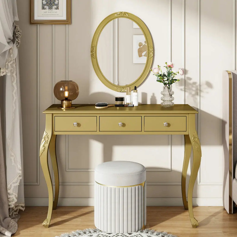 39" Brown Wood Mirrored Three Drawer Vanity Table Homeroots Living Room