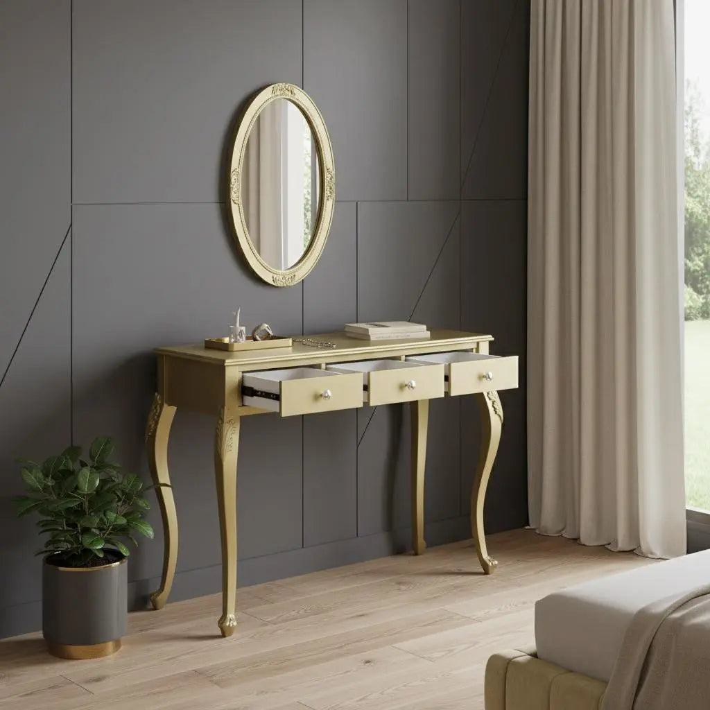 39" Brown Wood Mirrored Three Drawer Vanity Table Homeroots Living Room