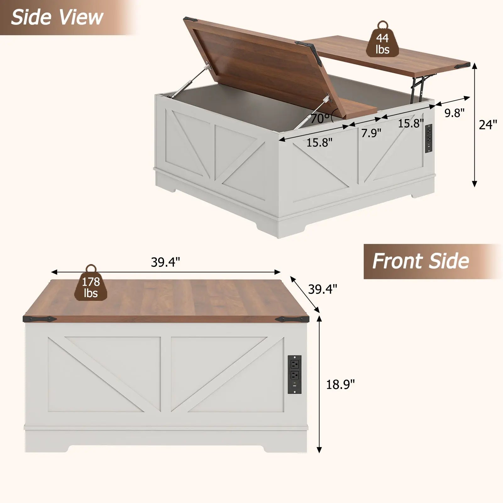 39" Brown and White Wood Lift Top Solid Trunk Coffee Table With Two Shelves Homeroots Living Room