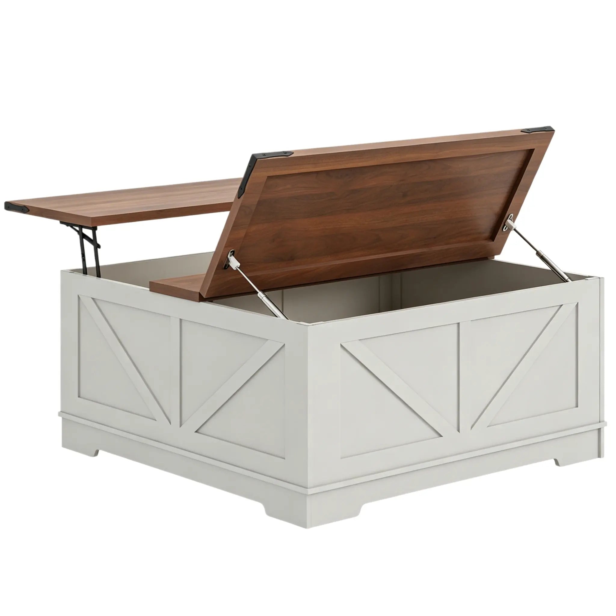 39" Brown and White Wood Lift Top Solid Trunk Coffee Table With Two Shelves Homeroots Living Room