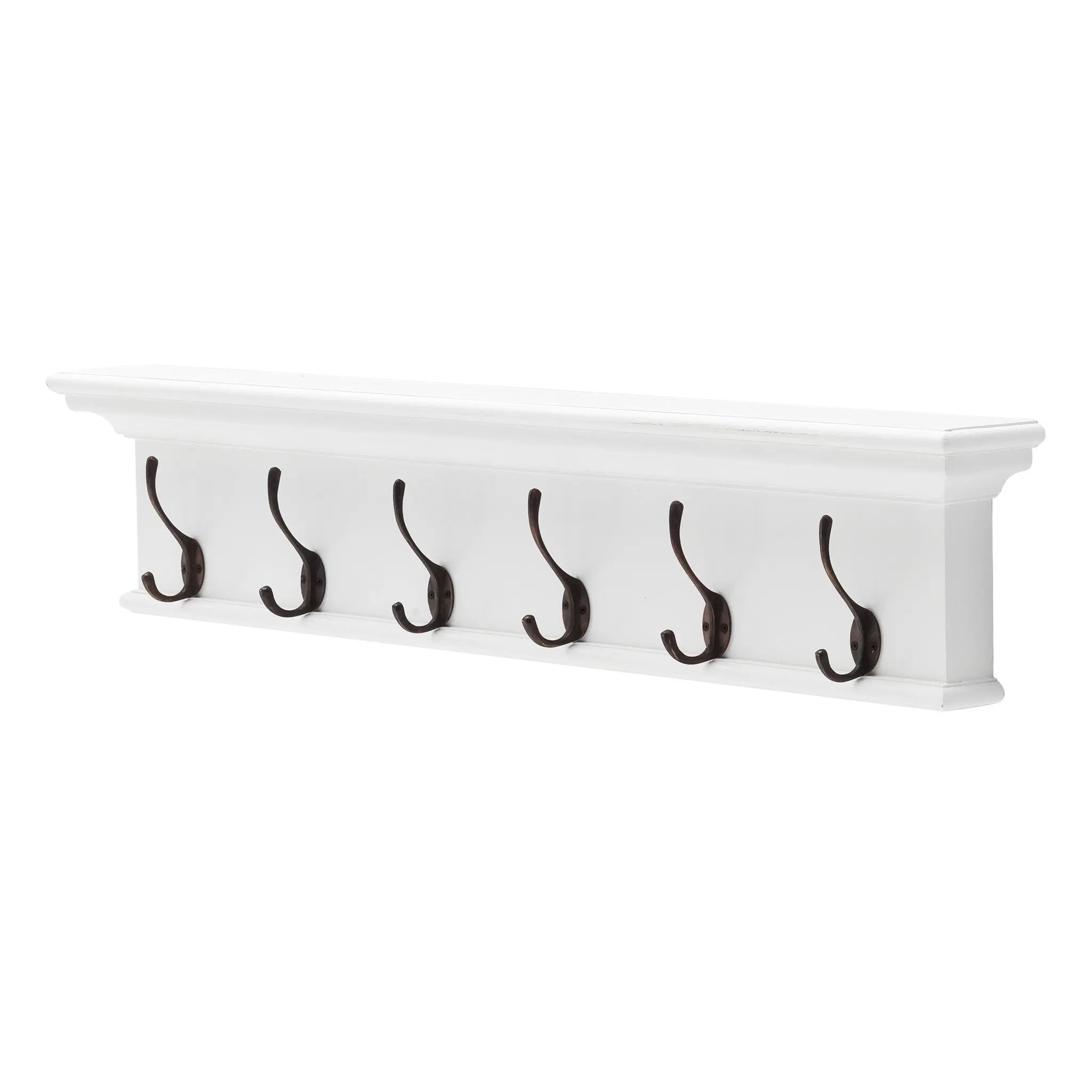 39" Classic White Wood Six Hook Hanging Coat Rack Homeroots Organization