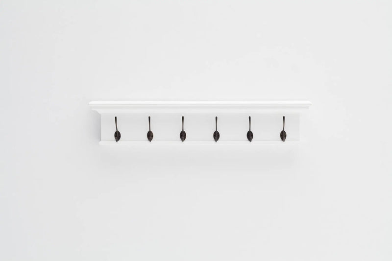 39" Classic White Wood Six Hook Hanging Coat Rack Homeroots Organization