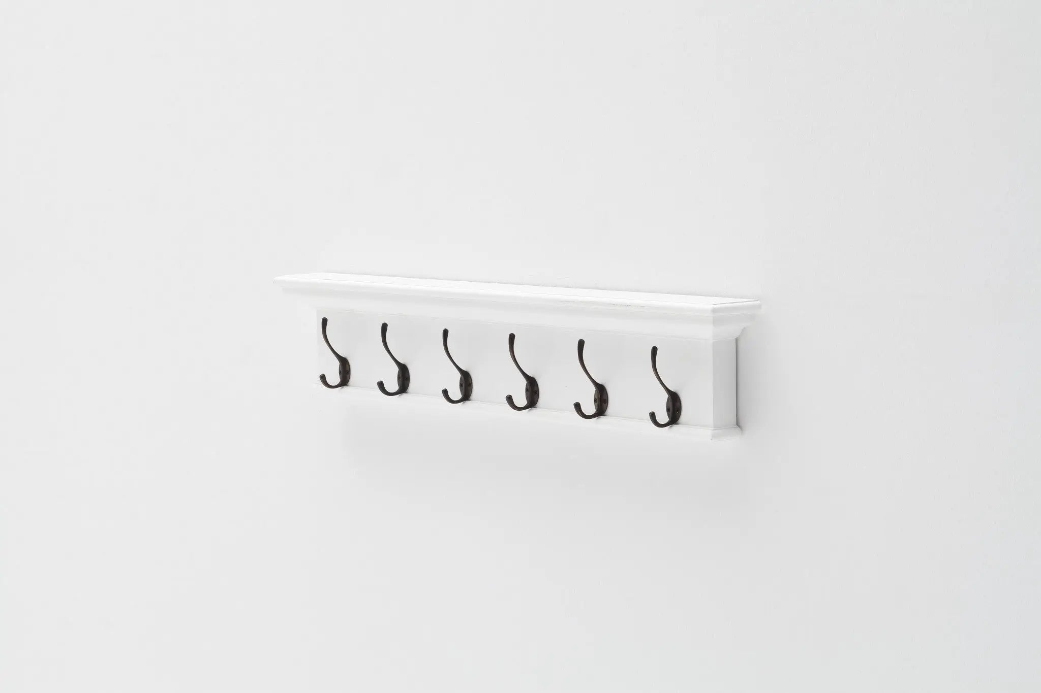 39" Classic White Wood Six Hook Hanging Coat Rack Homeroots Organization