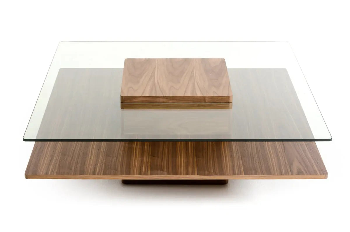 39" Clear and Brown Glass and Wood Pedestal Coffee Table With Shelf Homeroots Living Room