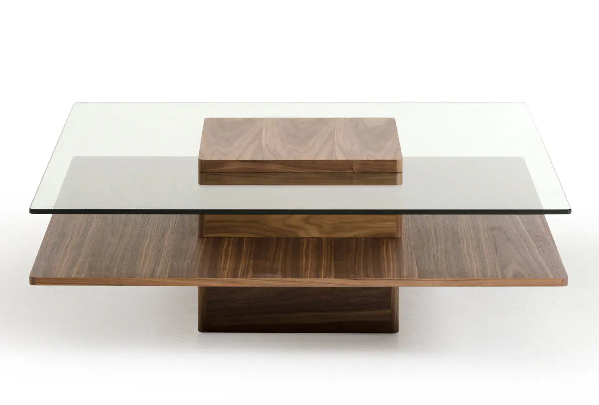 39" Clear and Brown Glass and Wood Pedestal Coffee Table With Shelf Homeroots Living Room