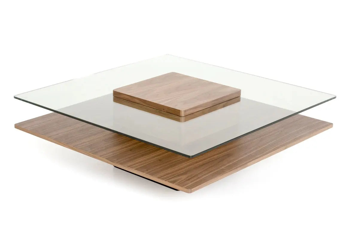 39" Clear and Brown Glass and Wood Pedestal Coffee Table With Shelf Homeroots Living Room