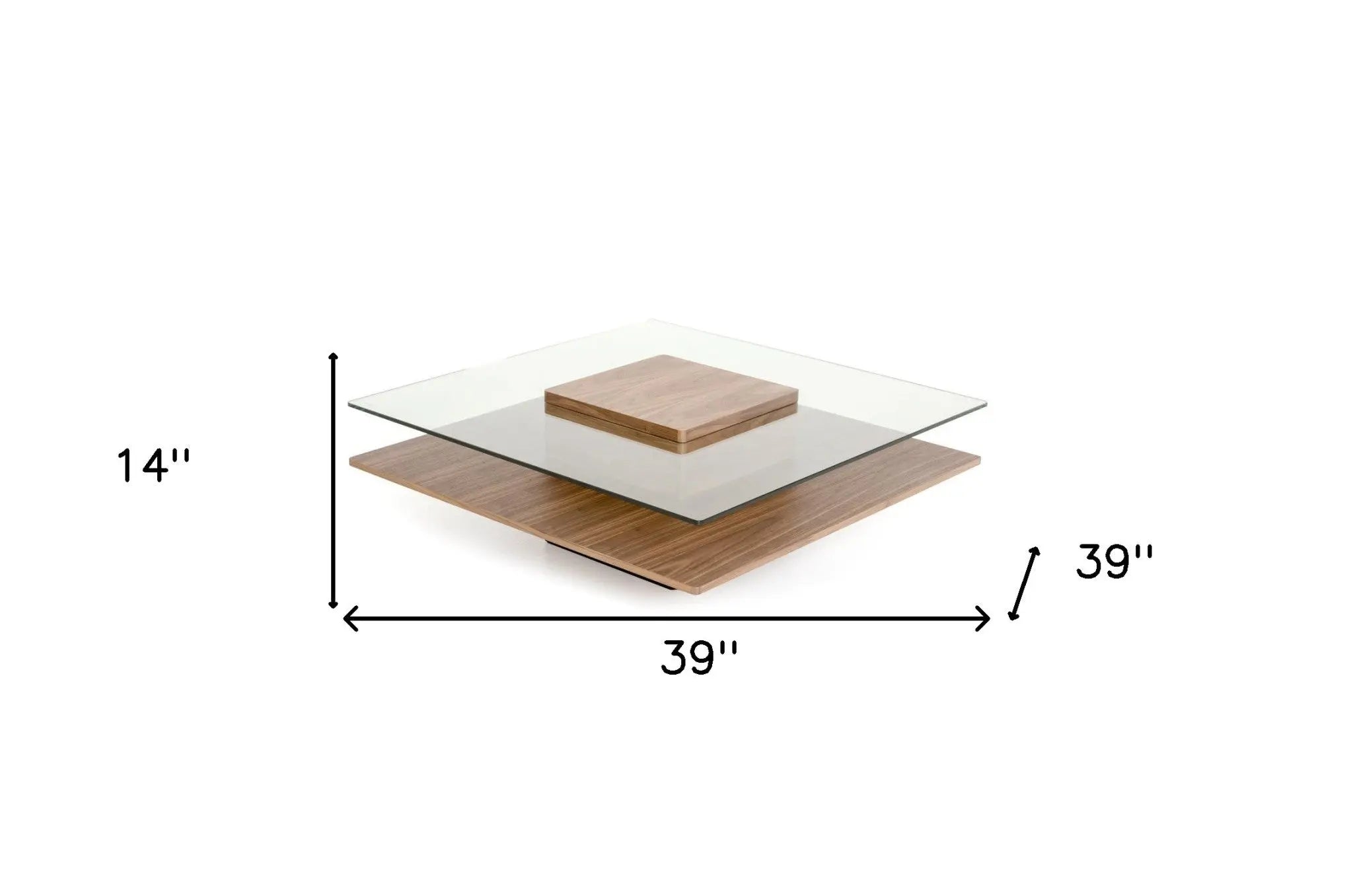 39" Clear and Brown Glass and Wood Pedestal Coffee Table With Shelf Homeroots Living Room