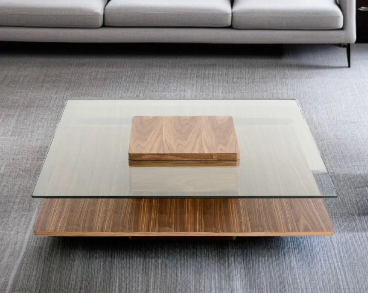 39" Clear and Brown Glass and Wood Pedestal Coffee Table With Shelf Homeroots Living Room