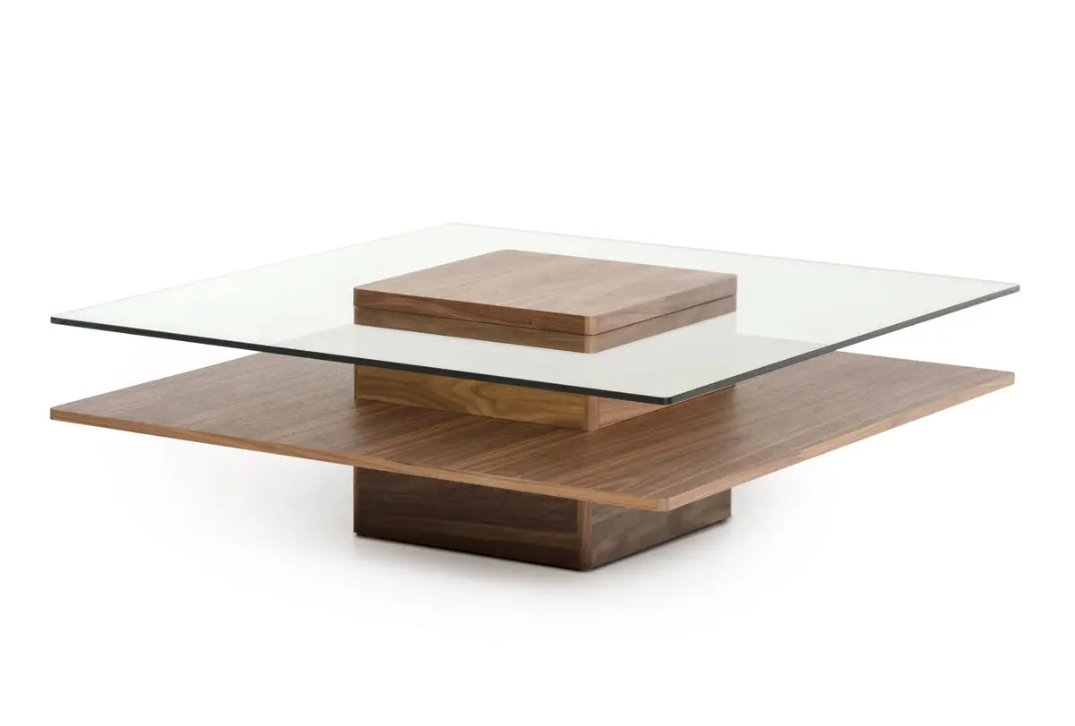 39" Clear and Brown Glass and Wood Pedestal Coffee Table With Shelf Homeroots Living Room