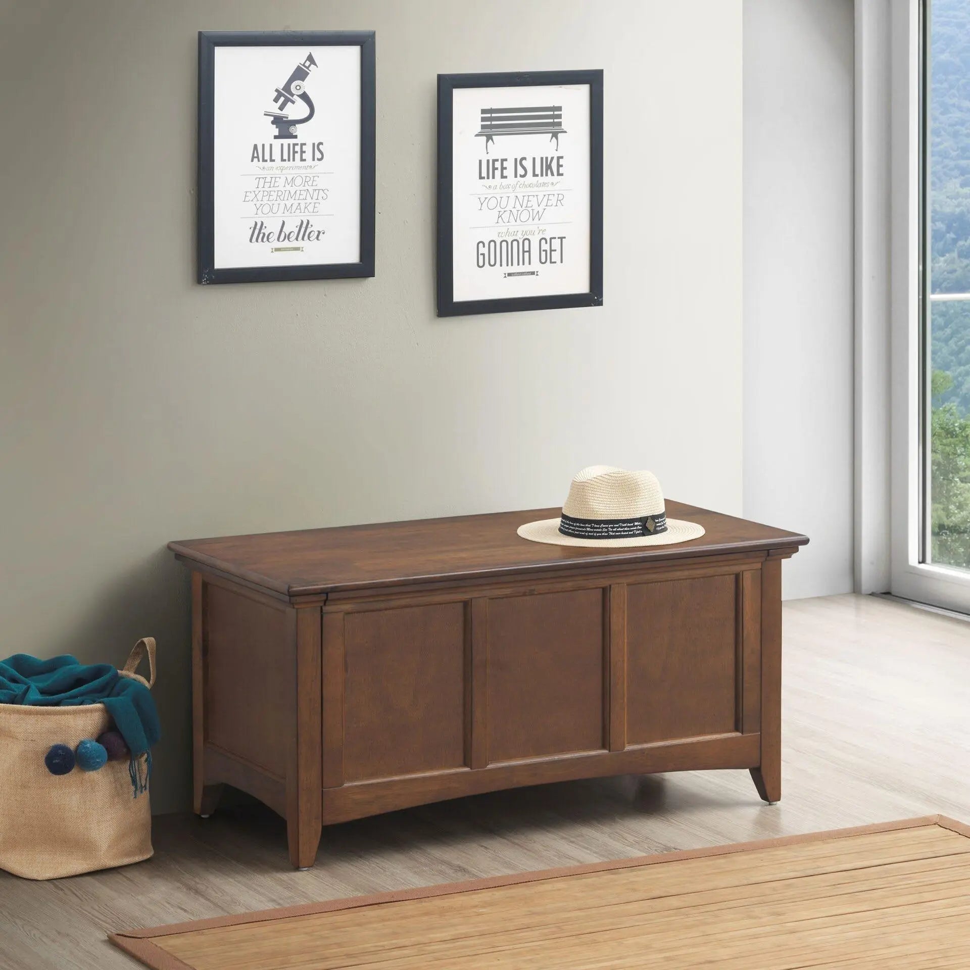 39" Dark Brown Solid Wood Solid Trunk Coffee Table Homeroots Living Room