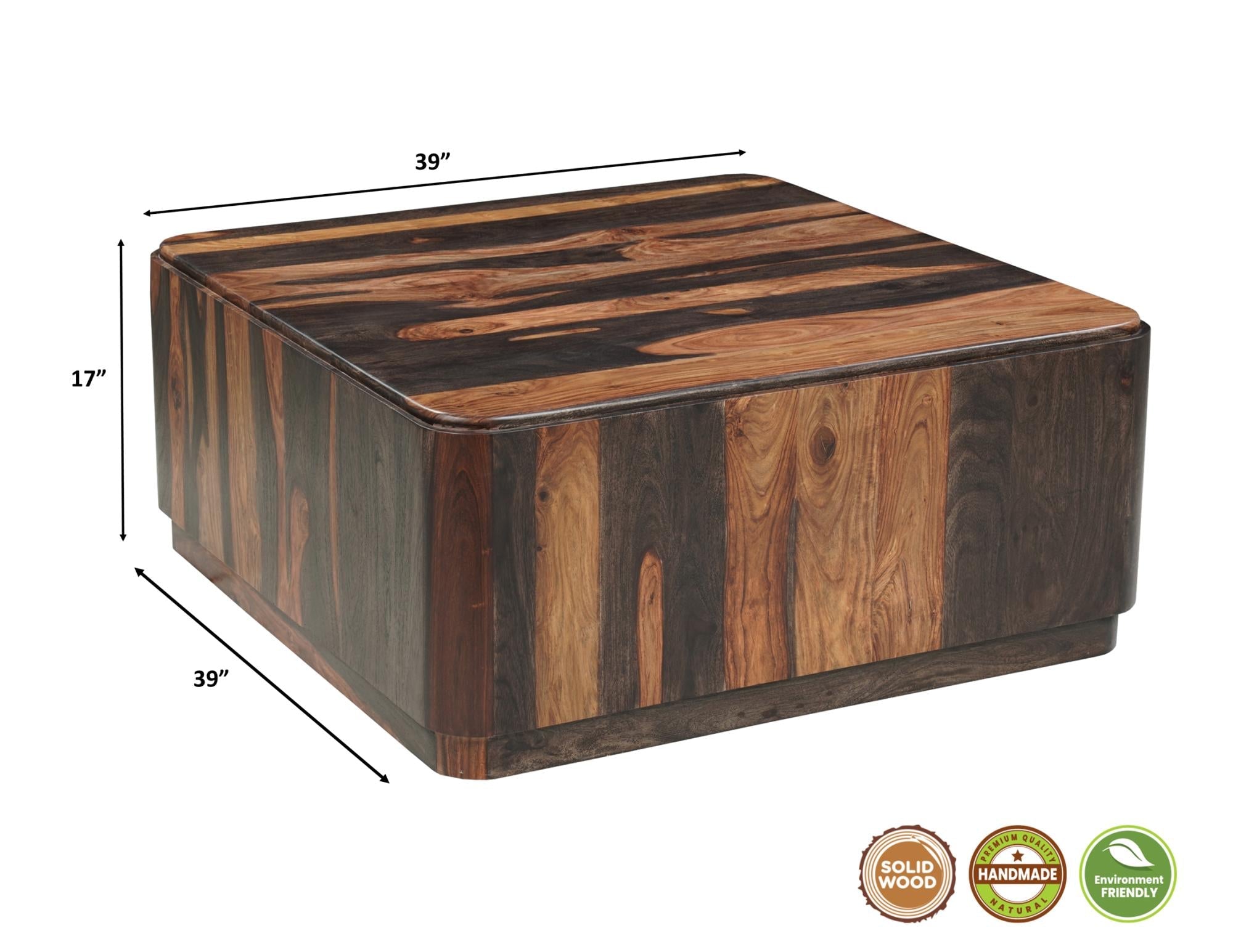 39" Dark Brown Solid Wood Square Solid Coffee Table Homeroots Living Room