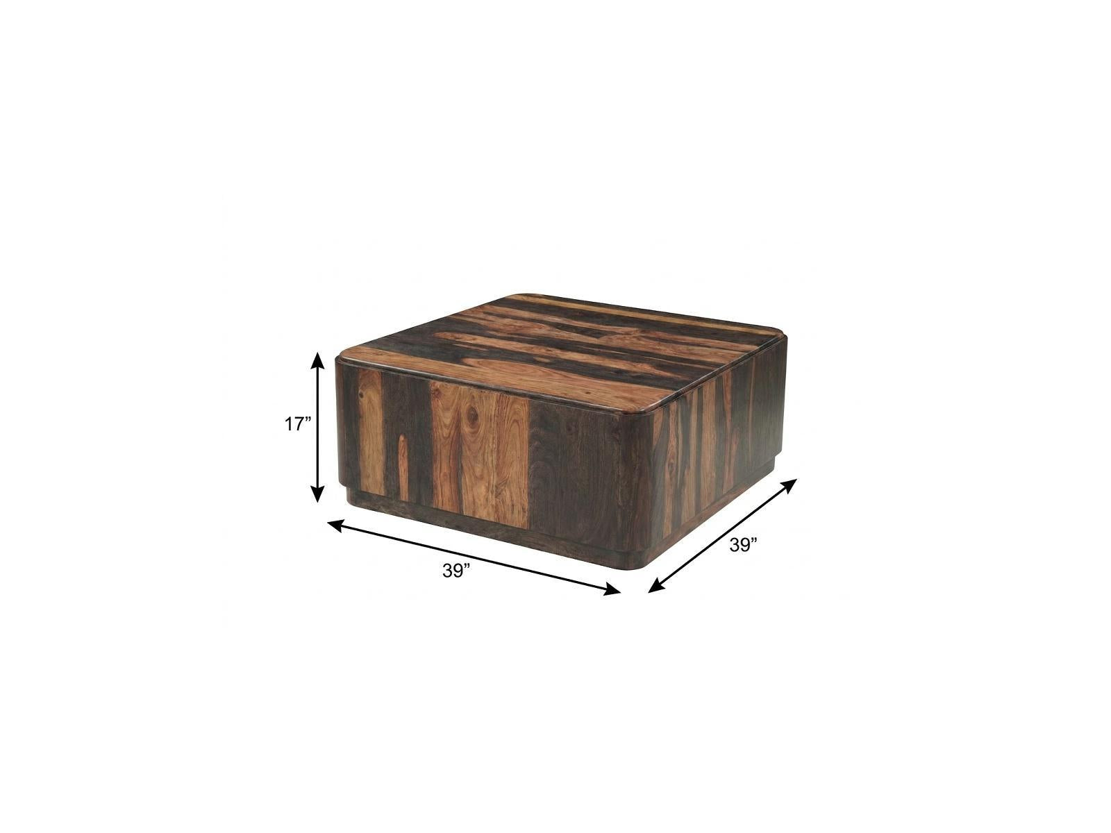 39" Dark Brown Solid Wood Square Solid Coffee Table Homeroots Living Room