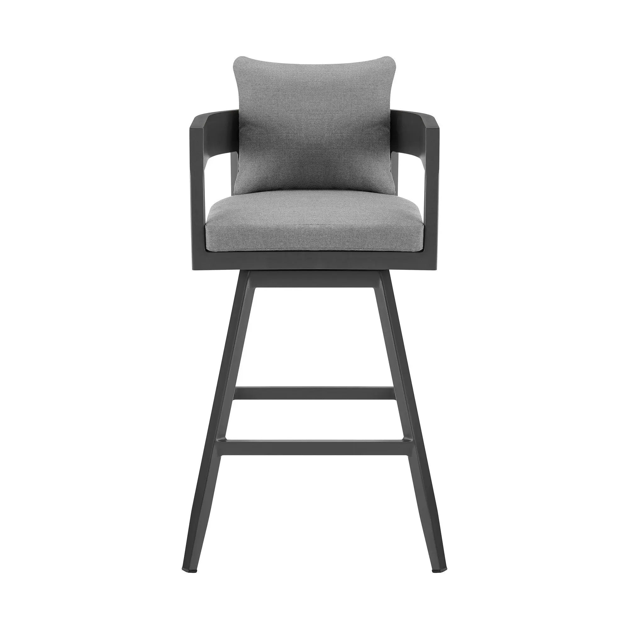 39" Dark Gray Metal Swivel Low back Outdoor Bar Height chair with Footrest Homeroots Outdoor