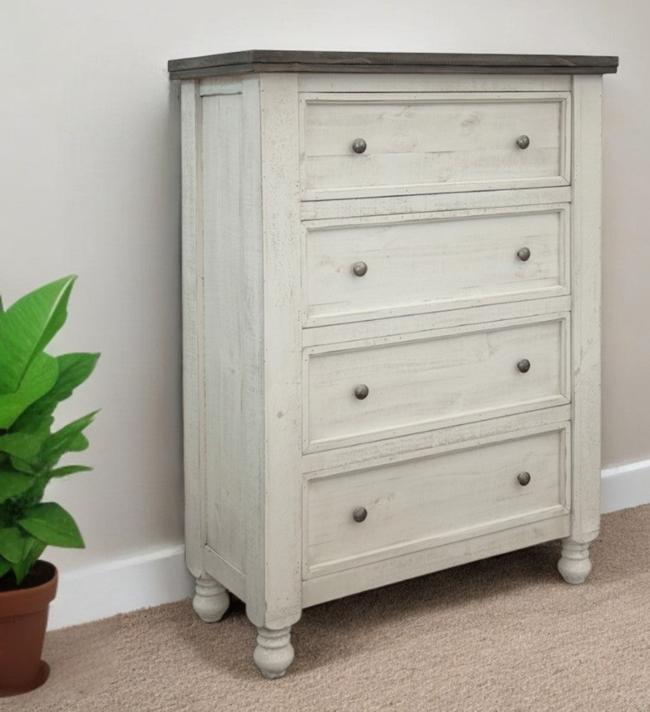 39" Gray and Ivory Solid Wood Four Drawer Chest - GreatEagleInc
