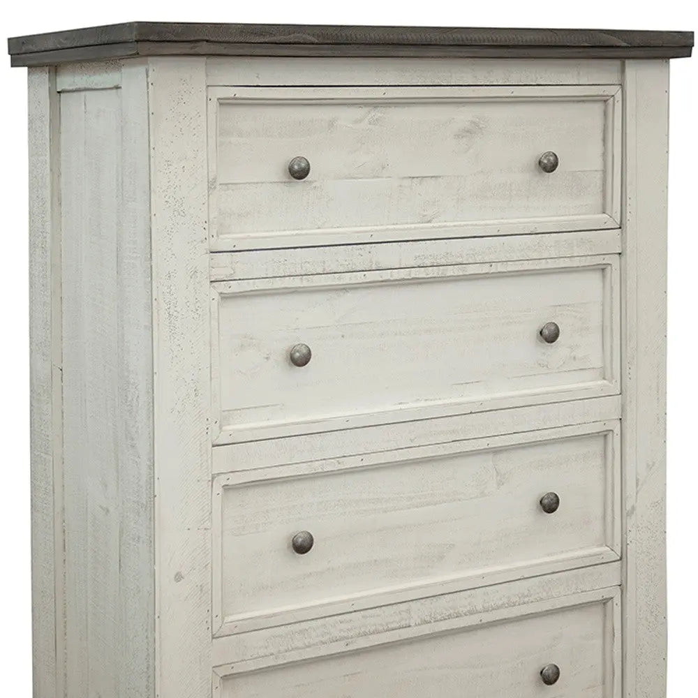 39" Gray and Ivory Solid Wood Four Drawer Chest - GreatEagleInc
