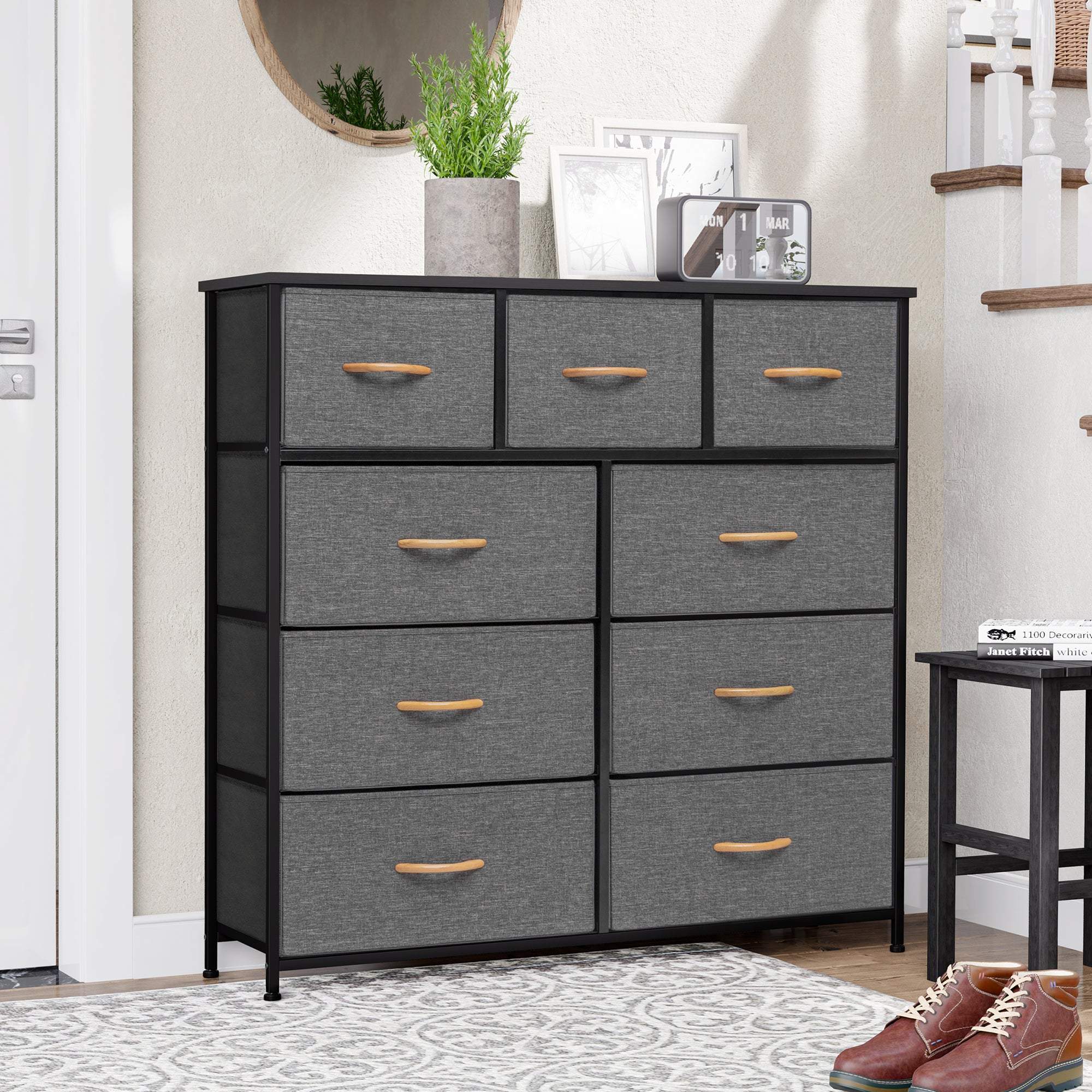 39" Gray and White Steel and Fabric Nine Drawer Triple Dresser - GreatEagleInc