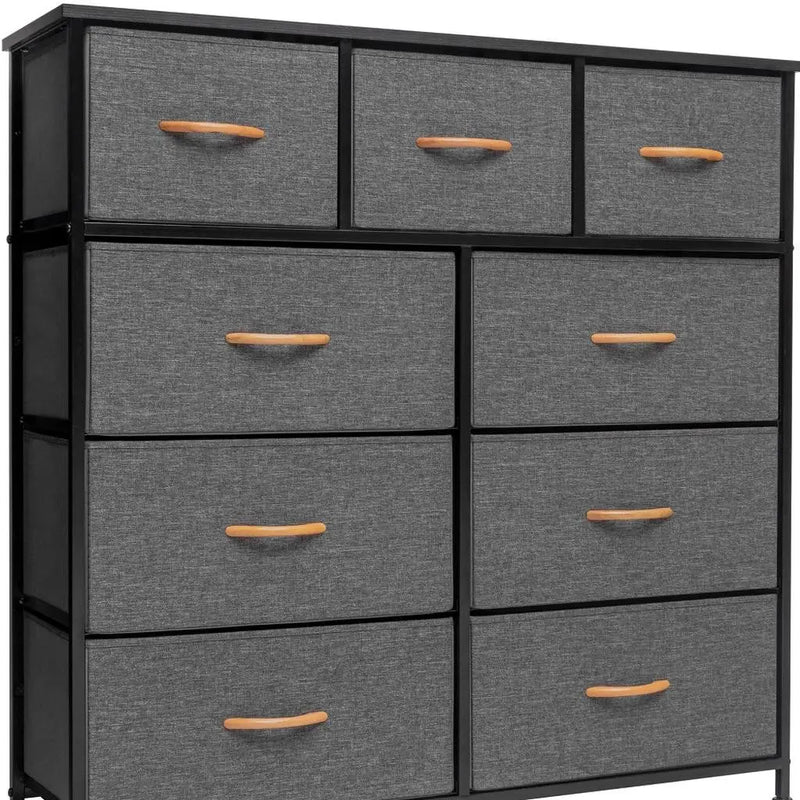 39" Gray and White Steel and Fabric Nine Drawer Triple Dresser - GreatEagleInc
