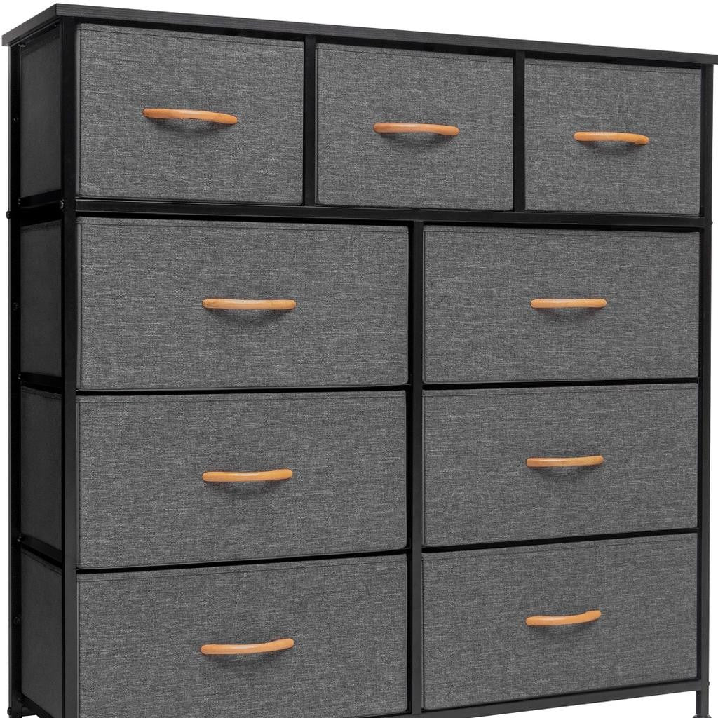 39" Gray and White Steel and Fabric Nine Drawer Triple Dresser - GreatEagleInc
