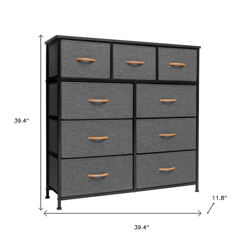 39" Gray and White Steel and Fabric Nine Drawer Triple Dresser - GreatEagleInc
