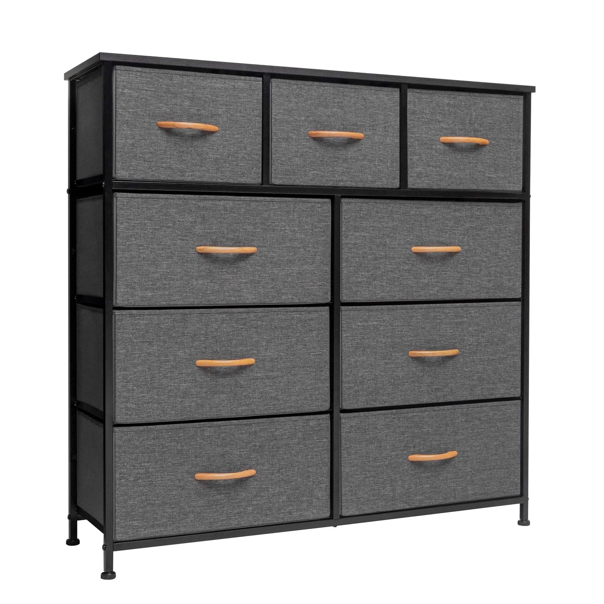 39" Gray and White Steel and Fabric Nine Drawer Triple Dresser - GreatEagleInc