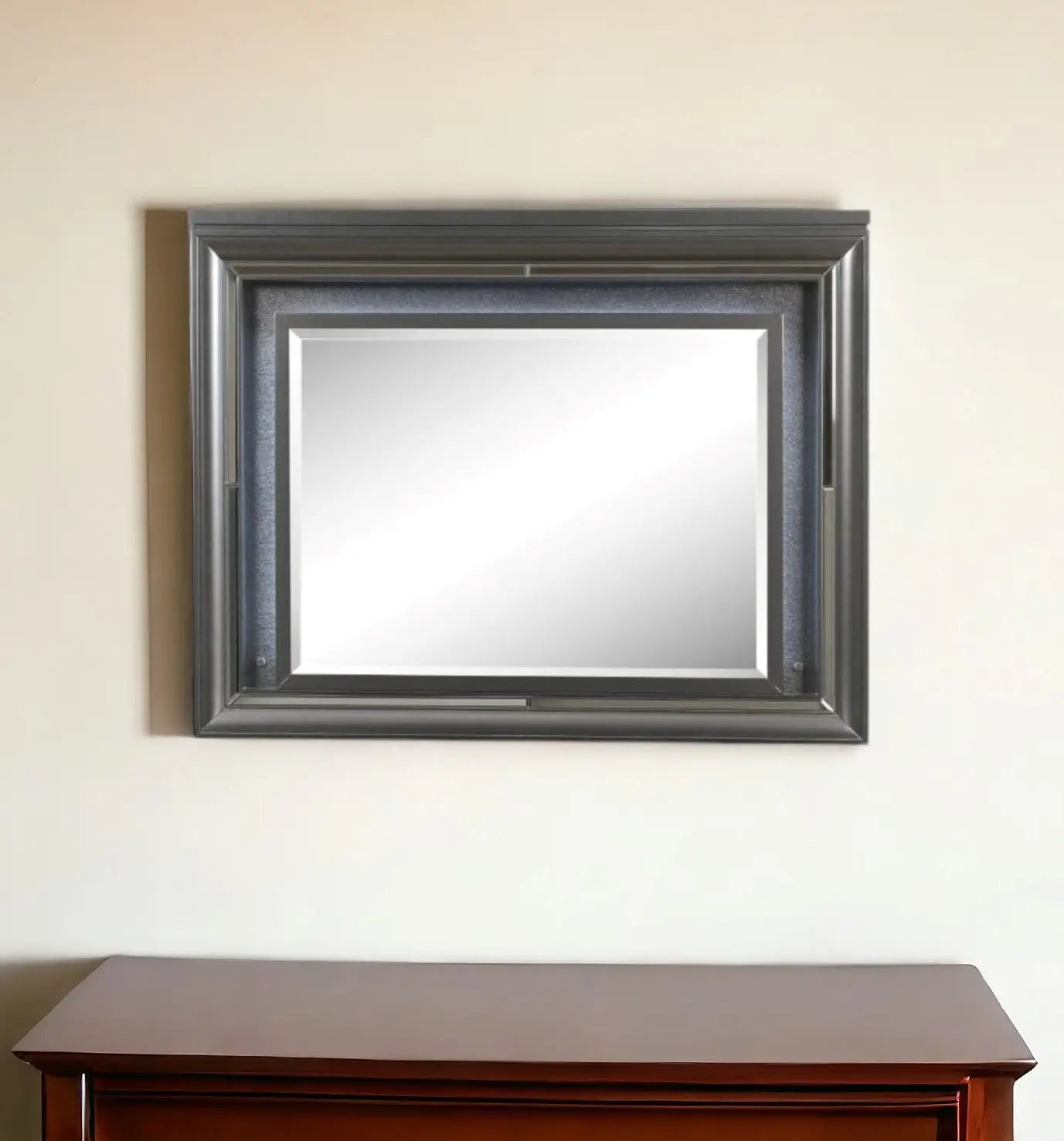 39" Gunmetal Lighted Wood Framed Mounted Dresser Mirror Homeroots Bed & Bath