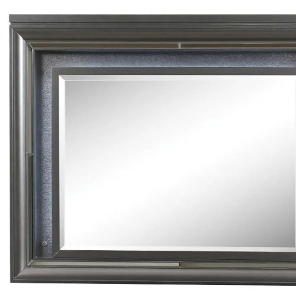 39" Gunmetal Lighted Wood Framed Mounted Dresser Mirror Homeroots Bed & Bath