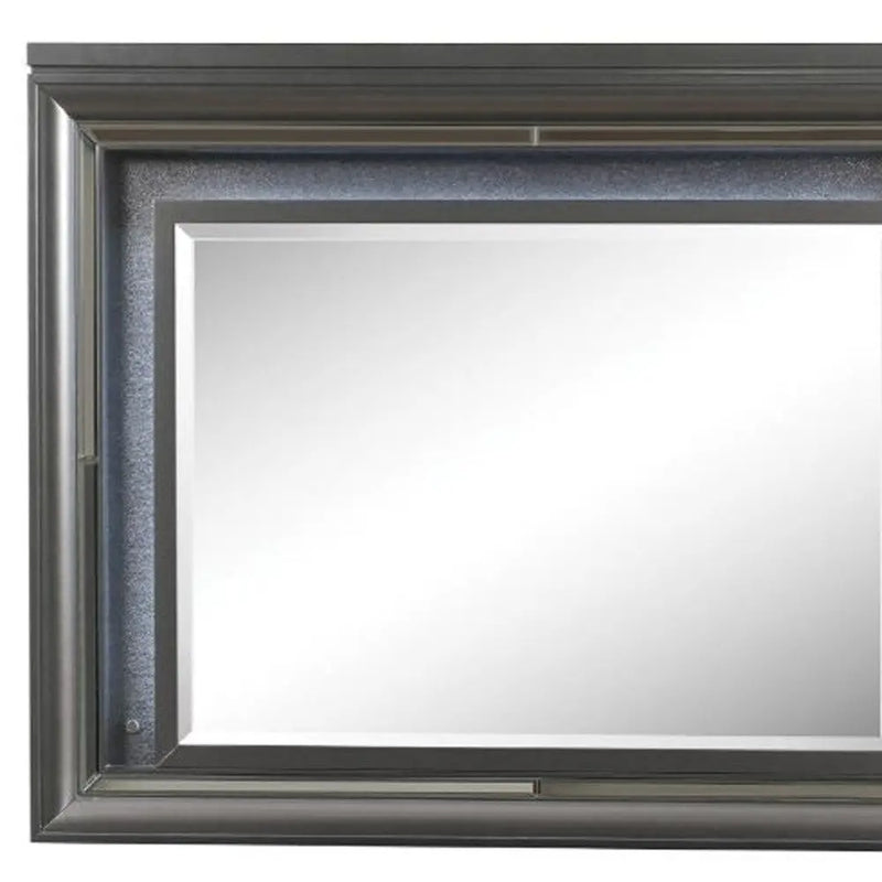 39" Gunmetal Lighted Wood Framed Mounted Dresser Mirror Homeroots Bed & Bath