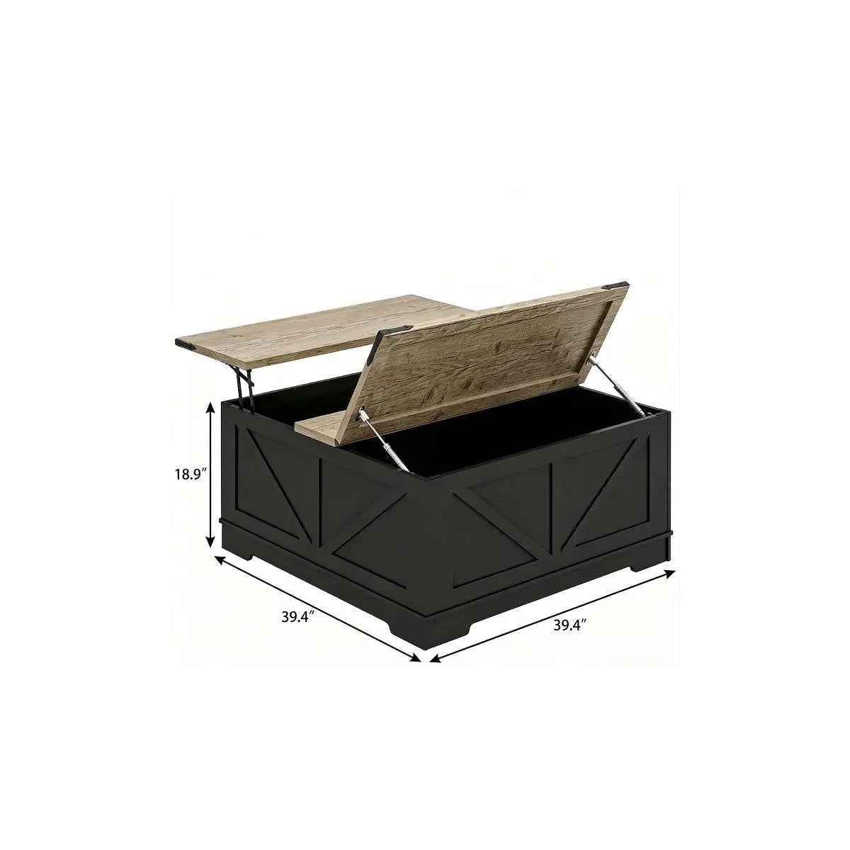 39" Light Brown and Black Wood Lift Top Solid Trunk Coffee Table With Two Shelves Homeroots Living Room