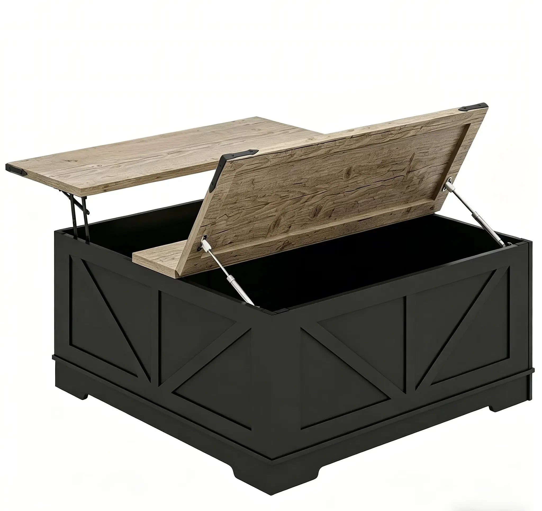 39" Light Brown and Black Wood Lift Top Solid Trunk Coffee Table With Two Shelves Homeroots Living Room