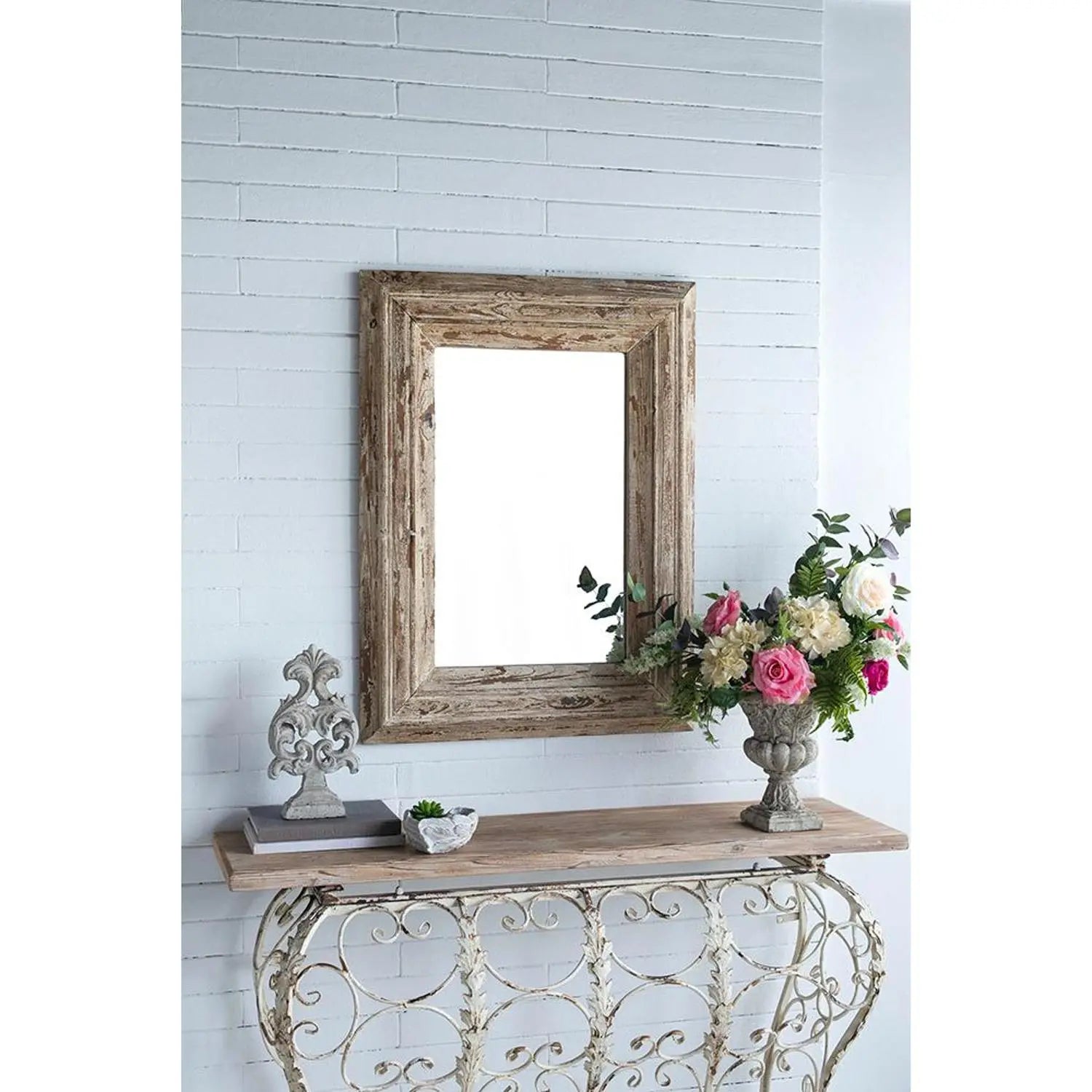 39" Natural Distressed Wood Framed Accent Mirror - GreatEagleInc