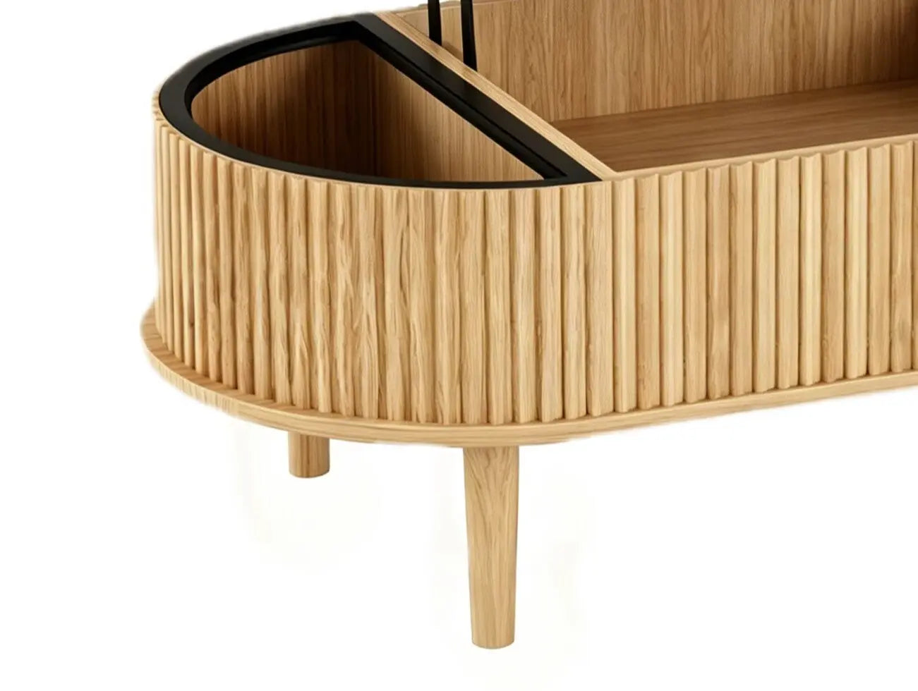 39" Natural Wood Oval Lift Top Solid Drum Coffee Table With Three Shelves Homeroots Living Room