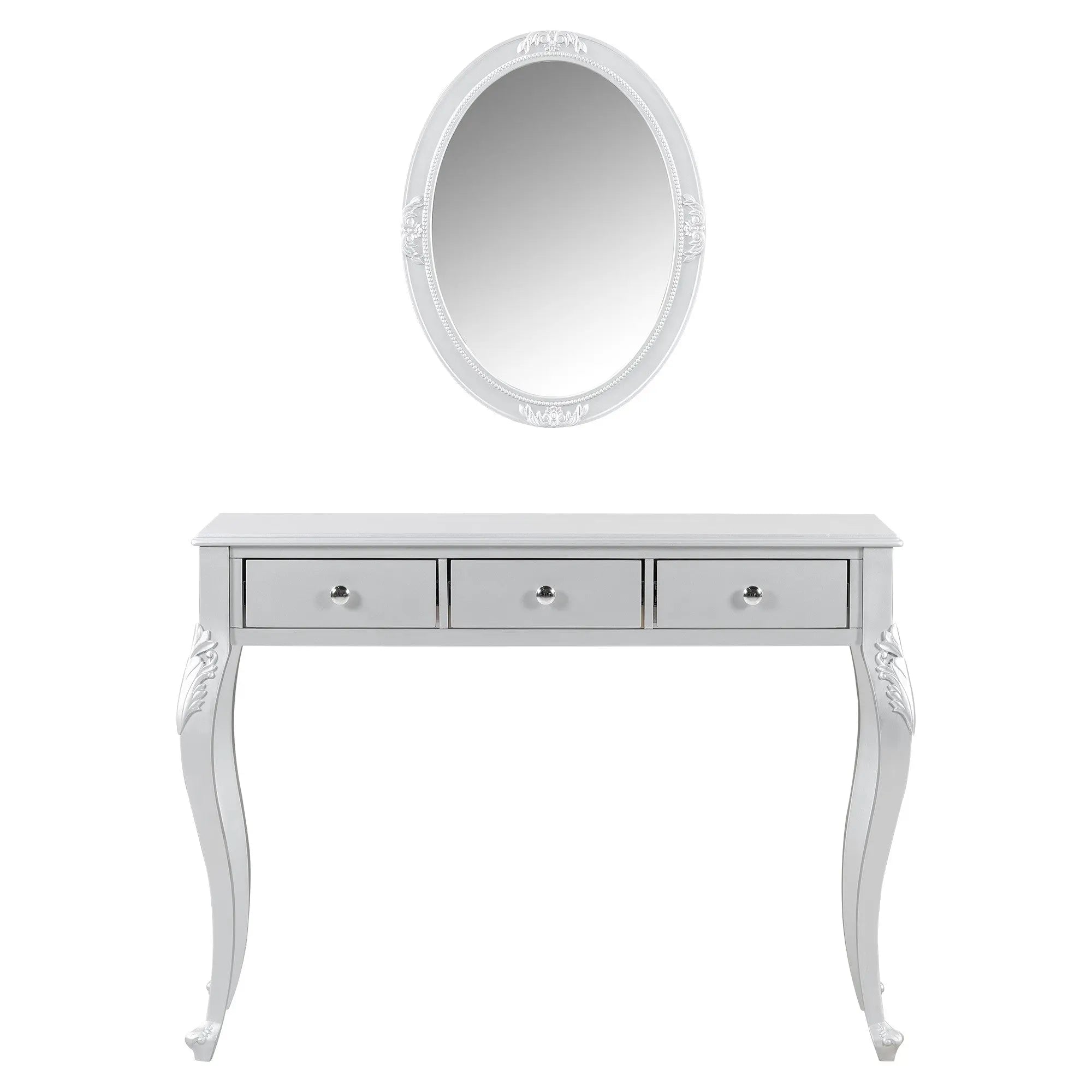 39" Silver Wood Mirrored Three Drawer Vanity Table Homeroots Living Room