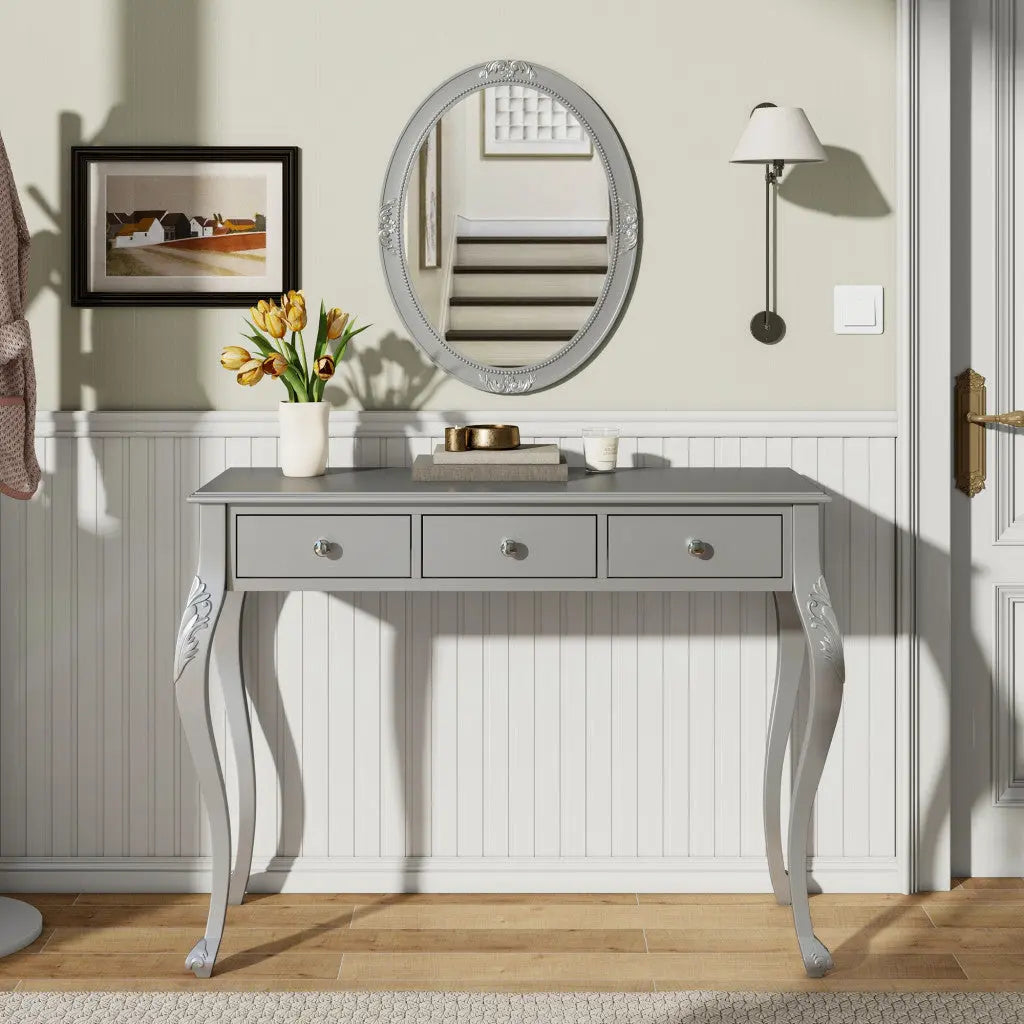 39" Silver Wood Mirrored Three Drawer Vanity Table Homeroots Living Room
